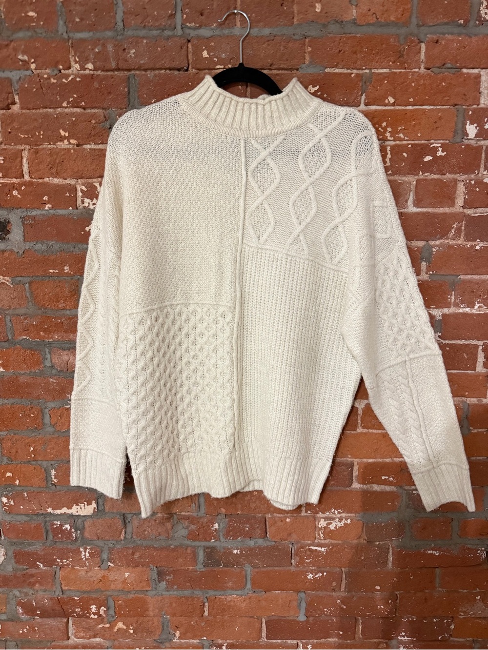 American Eagle Outfitters Cream Cable & Textured Patchwork Sweater